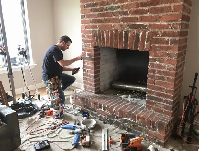 Heath Chimney Sweep specialist finalizing chimney liner service in Heath, OH