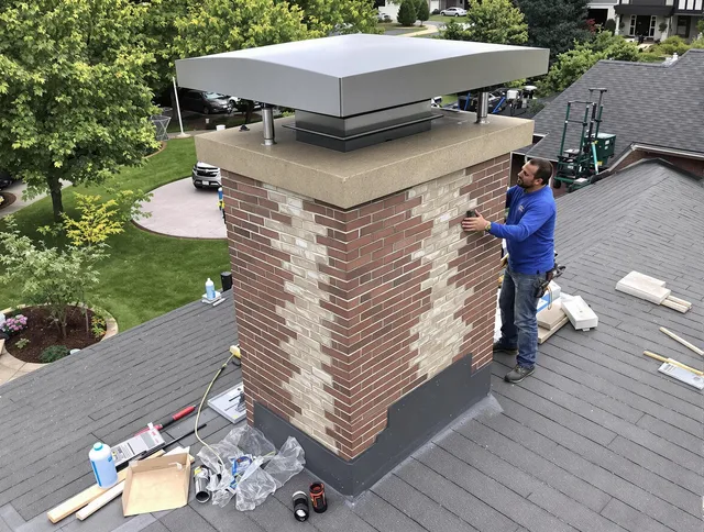 Heath Chimney Sweep team working on a custom chimney remodel in Heath, OH