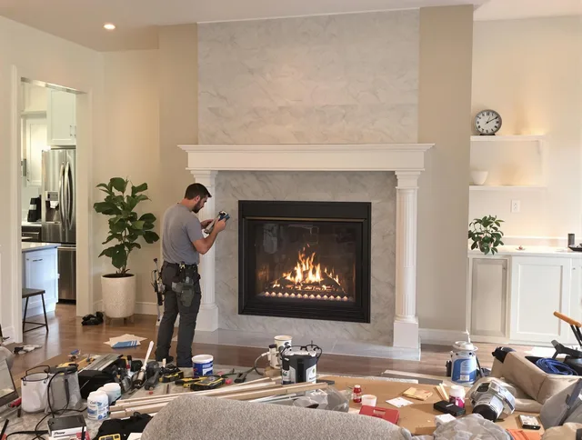 Newly installed fireplace by Heath Chimney Sweep in Heath, OH